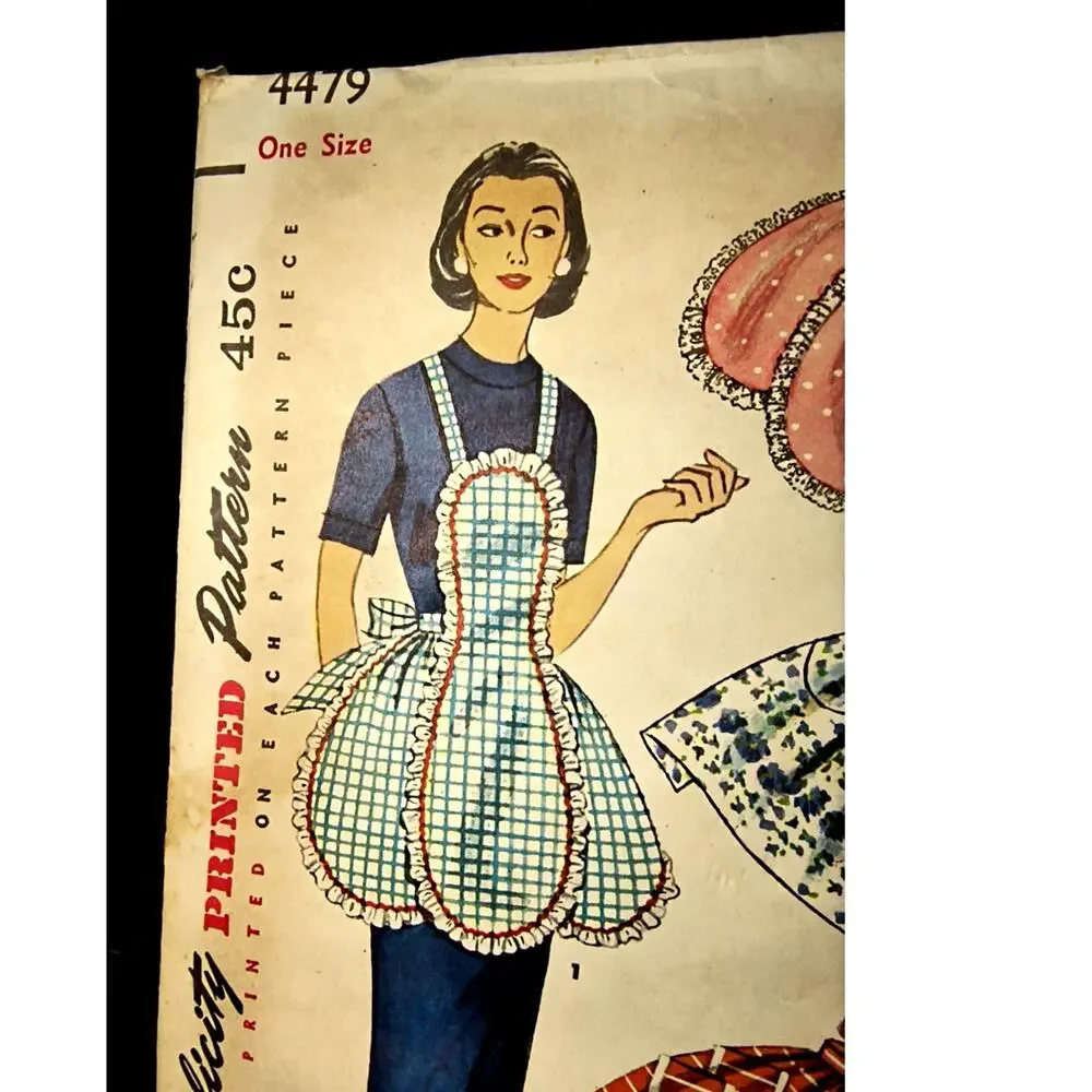 1974.  Simplicity Printed Pattern Aprons 4479 One Size Vintage 1950s
